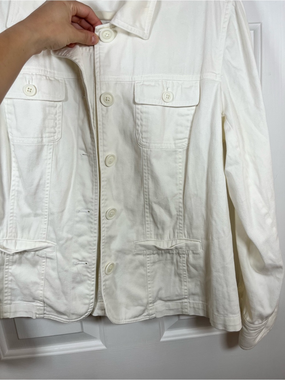 Croft & Barrow Off-White Stretch Cotton Button Up Jacket - Medium - Picture 8 of 16